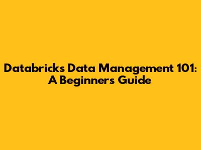 Databricks Data Management 101: A Beginner's Guide