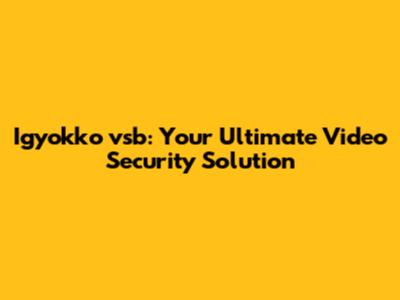 Igyokko vsb: Your Ultimate Video Security Solution