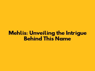 Mehlis: Unveiling the Intrigue Behind This Name