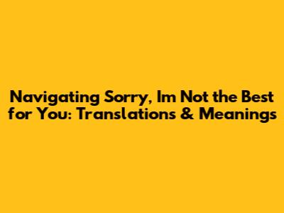 Navigating 'Sorry, I'm Not the Best for You': Translations & Meanings