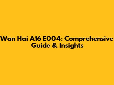 Wan Hai A16 E004: Comprehensive Guide & Insights
